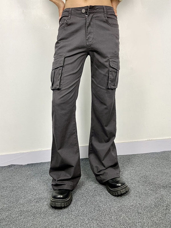 Flare cargo pants with high elasticity and flap pockets