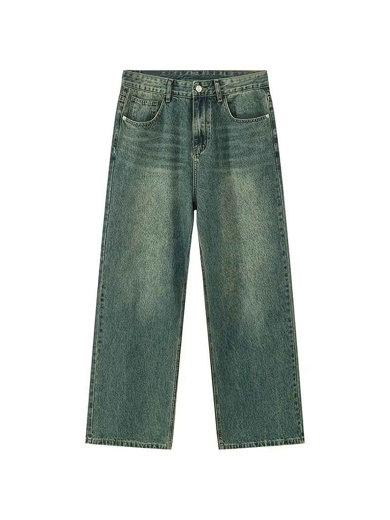 Men's vintage upcycle baggy jeans with faded effect