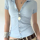Blaues Vintage Gestreiftes Slim Fit Kurzarmhemd
