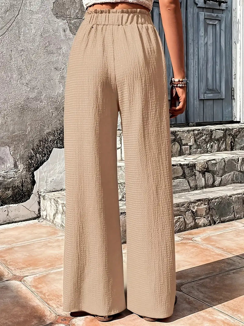 Solid Color Casual Drawstring High Waist Pants 