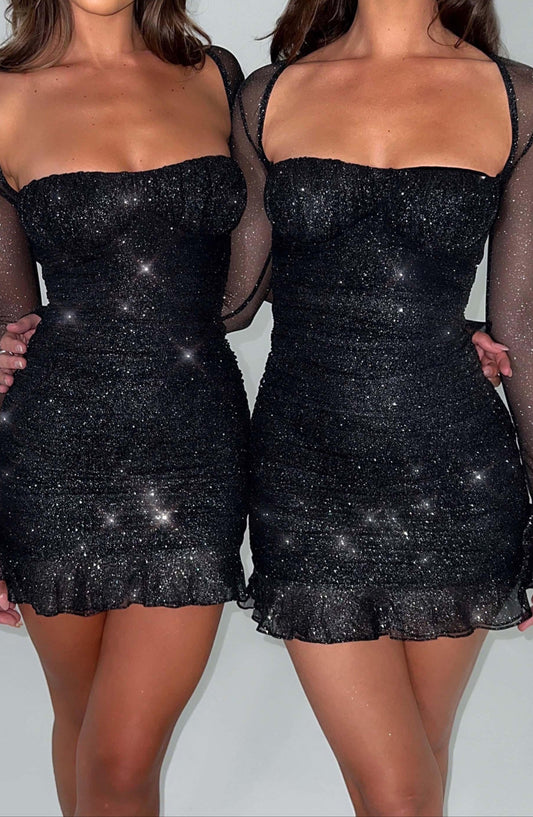 Lucia Mini Dress - Black Glitter 