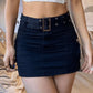 Black vintage denim cargo mini skirt with buckle belt