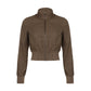 Brown Y2K Zipper High Collar Slimming Jacket