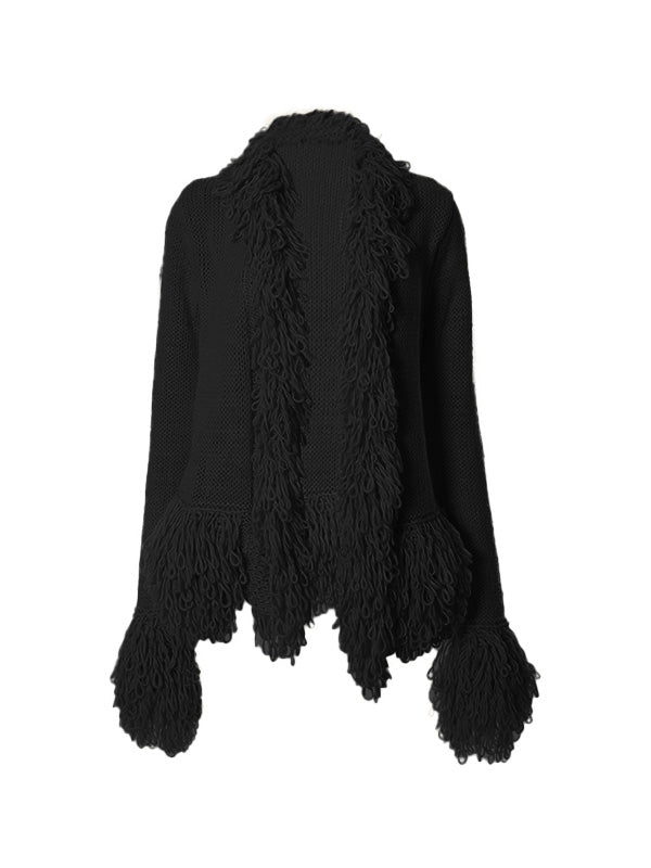 Plain Classic Cardigan with Tassels and Insert