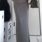 Grey Vintage Low Waist Maxi Skirt with Folded Waistband