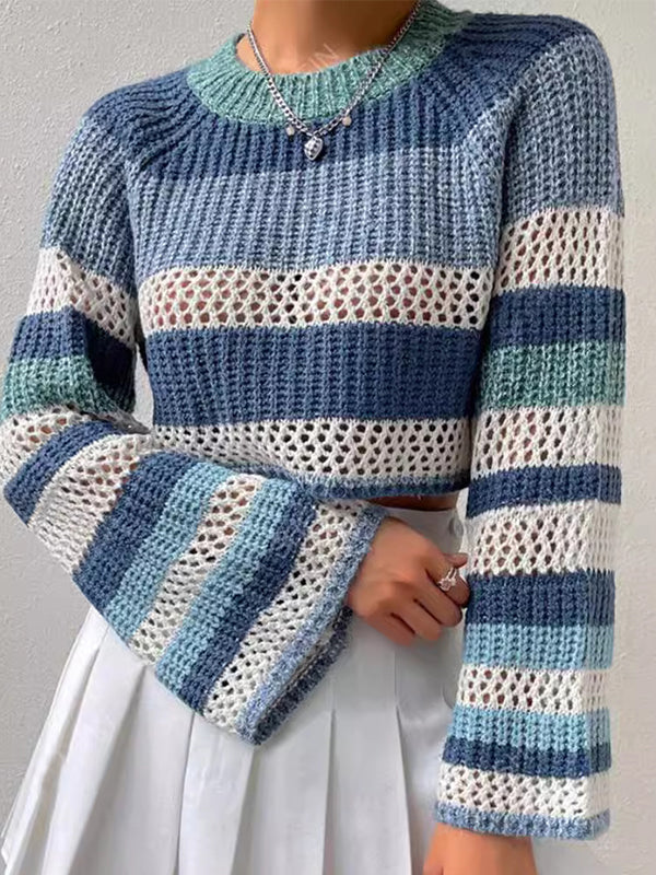 Blaue 2000er Streifenprint Übergroße Pullover