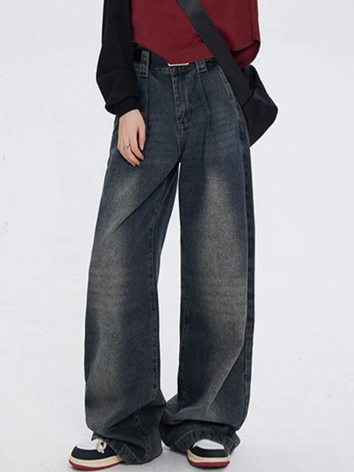 Dark Vintage Washed High Waist Boyfriend Jeans