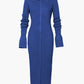 Solid Maxi Dress with Scalloped Sleeves and Ribbed Button Placket