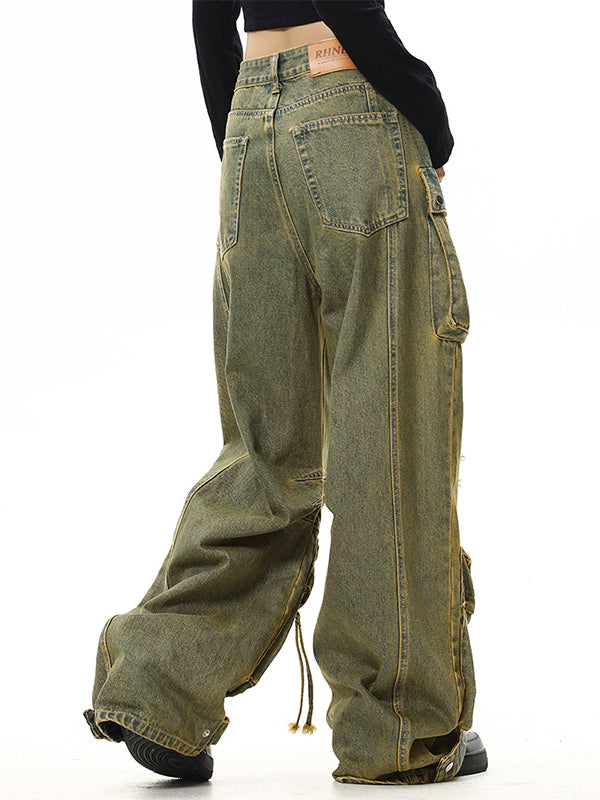 Vintage washed cargo jeans with holes