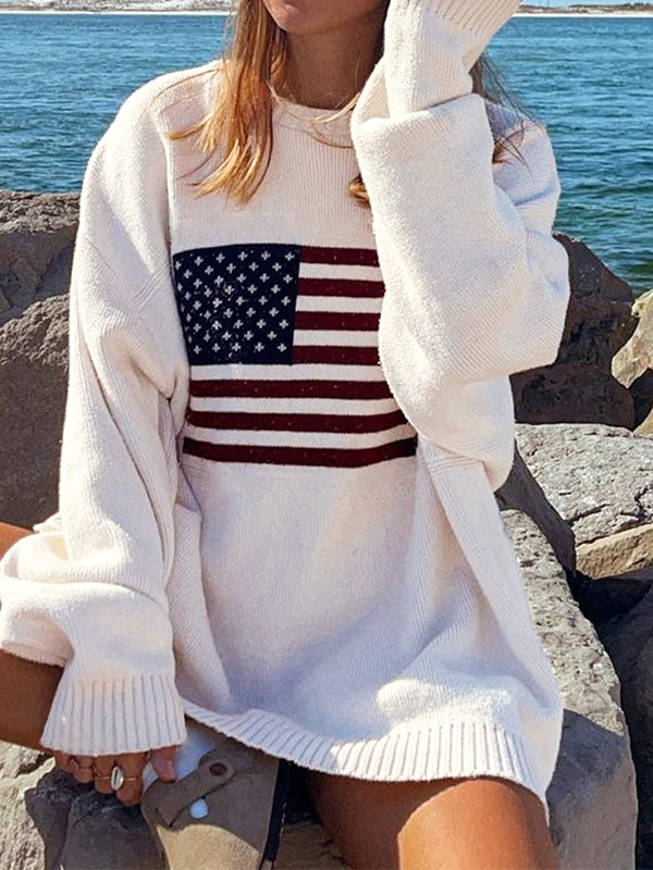 Vintage USA Flags Jacquard Pullover Sweater