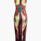 Vintage Abstract Print Slim Tank Midi Dress