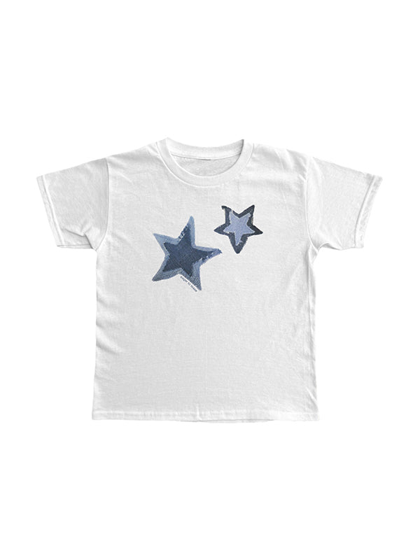 White Y2K star print short sleeve t-shirt