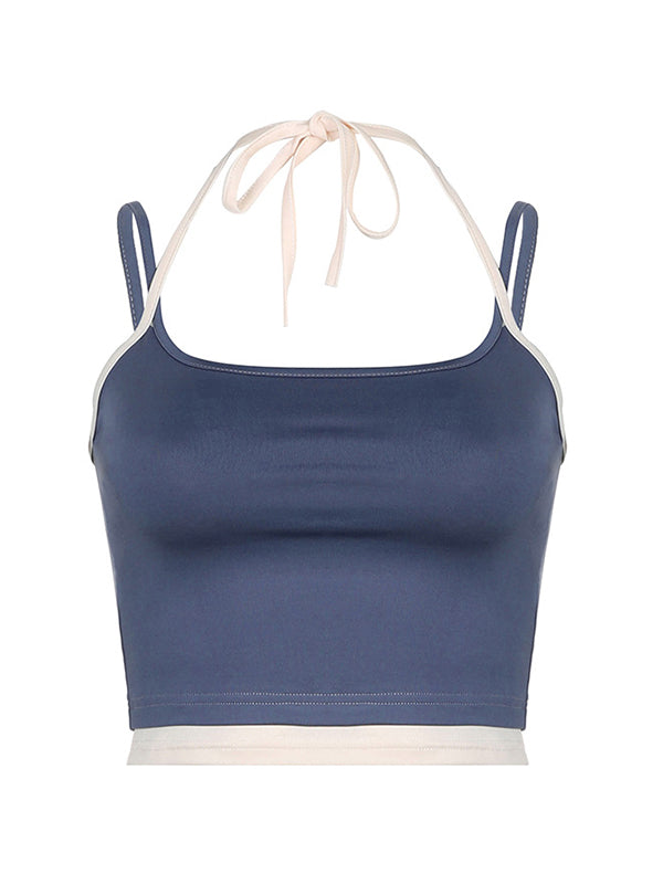 Vintage Blue Contrast Color Mock Two Piece Camisole