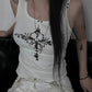 White Gothic Print Studded Tank Top