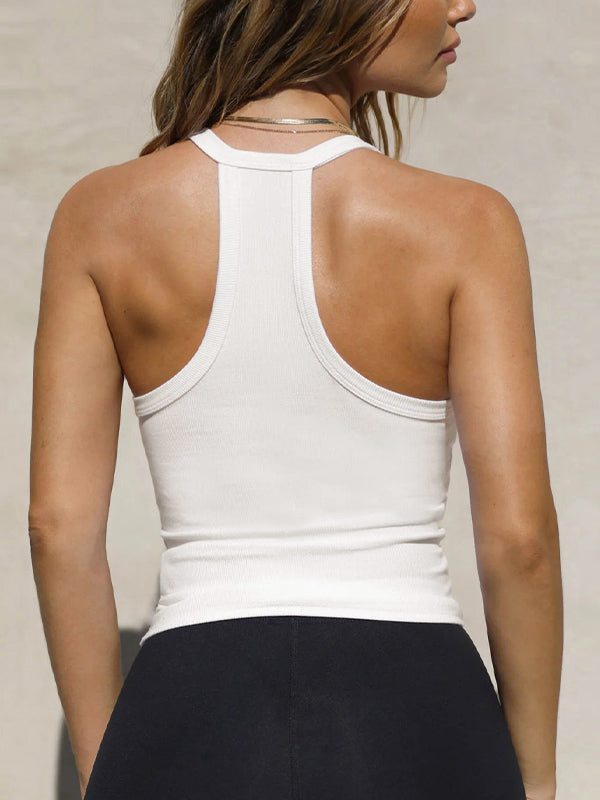 White Classic Cami Top with Narrow V Neck Knit