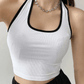 Contrast Color Vintage Trim Cropped Halter Tank Top