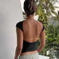 Solid Color Vintage Convertible Crop Top with Open Back