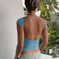 Solid Color Vintage Convertible Crop Top with Open Back