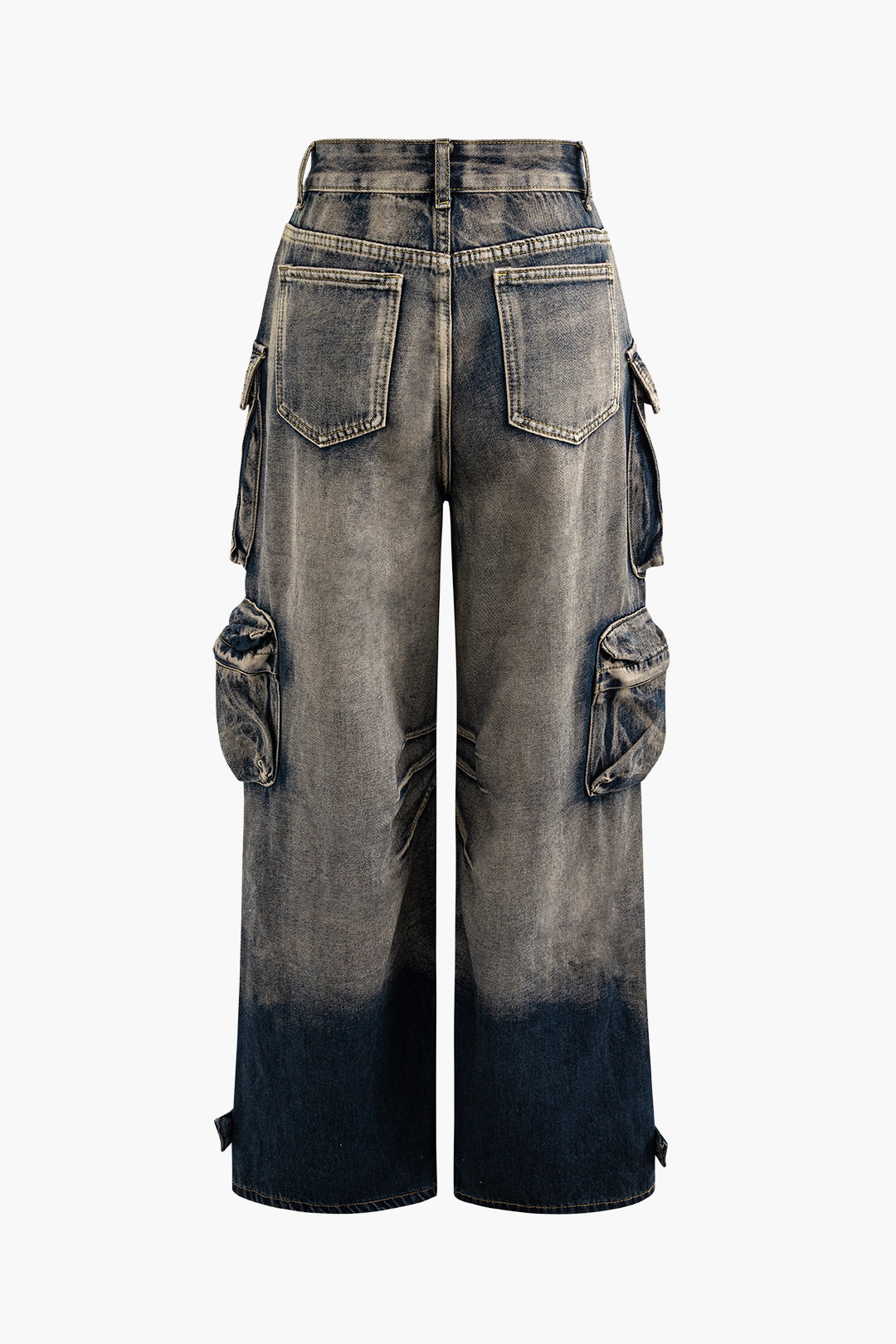 Ombre Punk Wide Leg Cargo Jeans with Multi Pockets