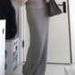 Grey Vintage Low Waist Maxi Skirt with Folded Waistband