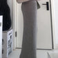 Grey Solid Low Rise Maxi Skirt with Folded Waistband