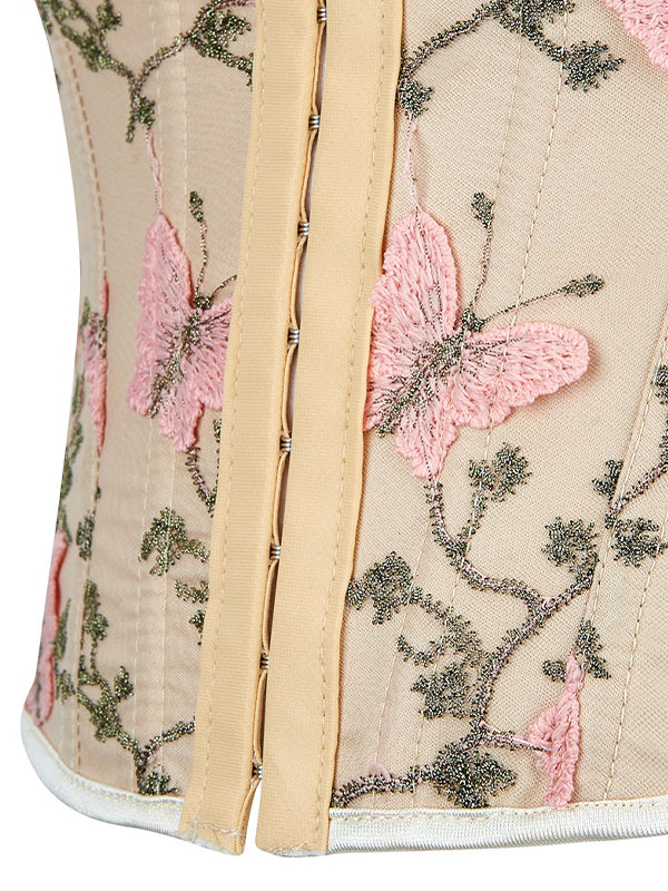 Vintage bandage corset top with butterfly embroidery