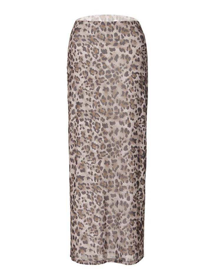 Vintage Leopard Printed High Waist Maxi Skirt