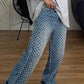 Blue vintage high rise boyfriend jeans with all over fringe design