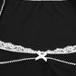 Black Gothic Lace Trim Bow Top with Square Neckline