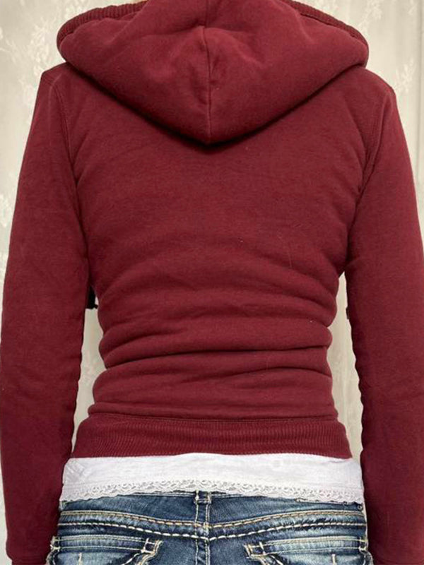 Roter Retro Digitaldruck Oversized Kapuzenpullover