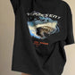 Black vintage oversized t-shirt with animal print and short sleeves