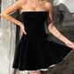 Black Vintage Velvet Splice Pleated Bandeau Mini Dress