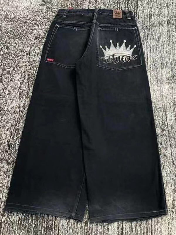 Black 2000s Print Boyfriend Jeans