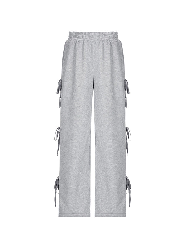 Grey Vintage Street Sweatpants with Side Bow