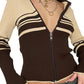 Brown Vintage Striped Patchwork Lapel Cardigan