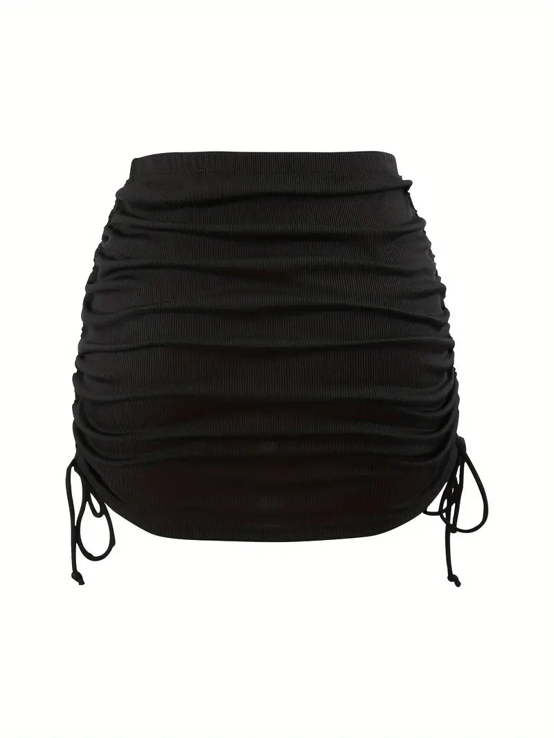 Black Vintage Side Tie Drawstring Mini Skirt