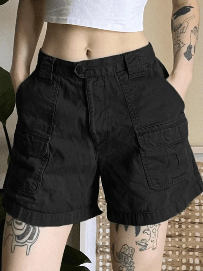 Black Classic Jeans Cargo Shorts with Straight Leg