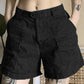Solid Color Vintage Denim Cargo Shorts with Straight Leg