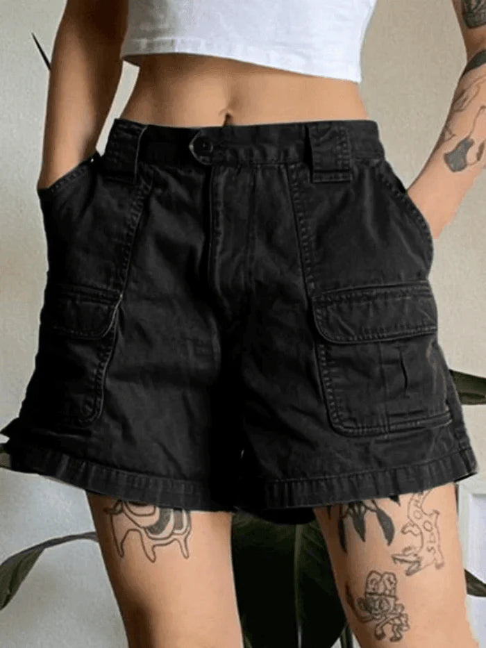 Black Classic Jeans Cargo Shorts with Straight Leg