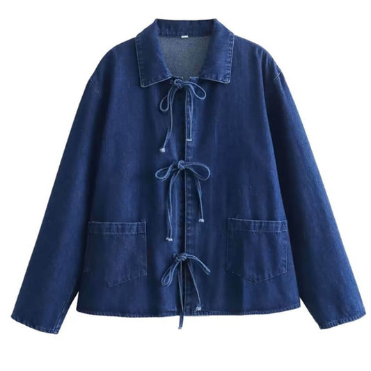 JY Vintage Bow Closing Denim Long Sleeve Shirt/Vintage Bow Closure Long Sleeve Shirt