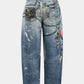 Vintage Farbblock Knopfhose mit Weitem Bein