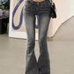 Dark Y2K Washed Stretch Low Waist Flared Jeans