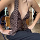 Brown Y2k polka dot top with scarf and backless lace-up design