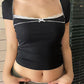 Black Gothic Lace Trim Bow Top with Square Neckline