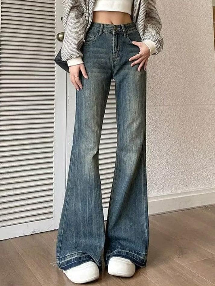 Blue vintage high waist flared jeans