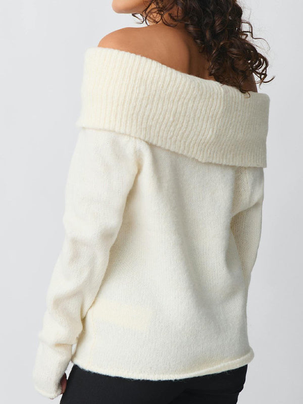 Y2K Einfarbiger Off Shoulder Oversized Pullover