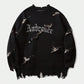 American vintage oversized sweater with torn letters