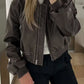 Vintage Solid Color Leather Bomber Jacket