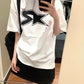 Black Street Oversize T-Shirt with Star Pattern and Short Sleeves