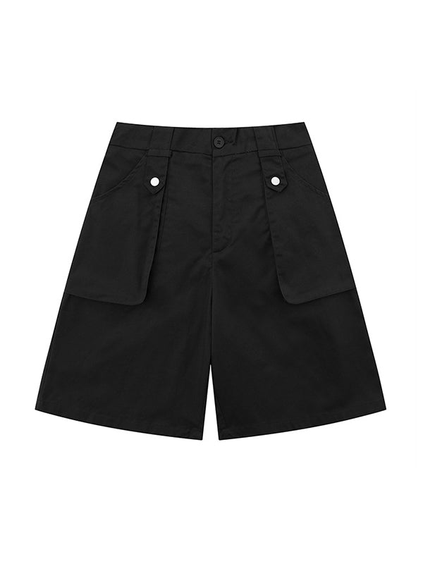 Black Basic Cargo Shorts with Large Pockets